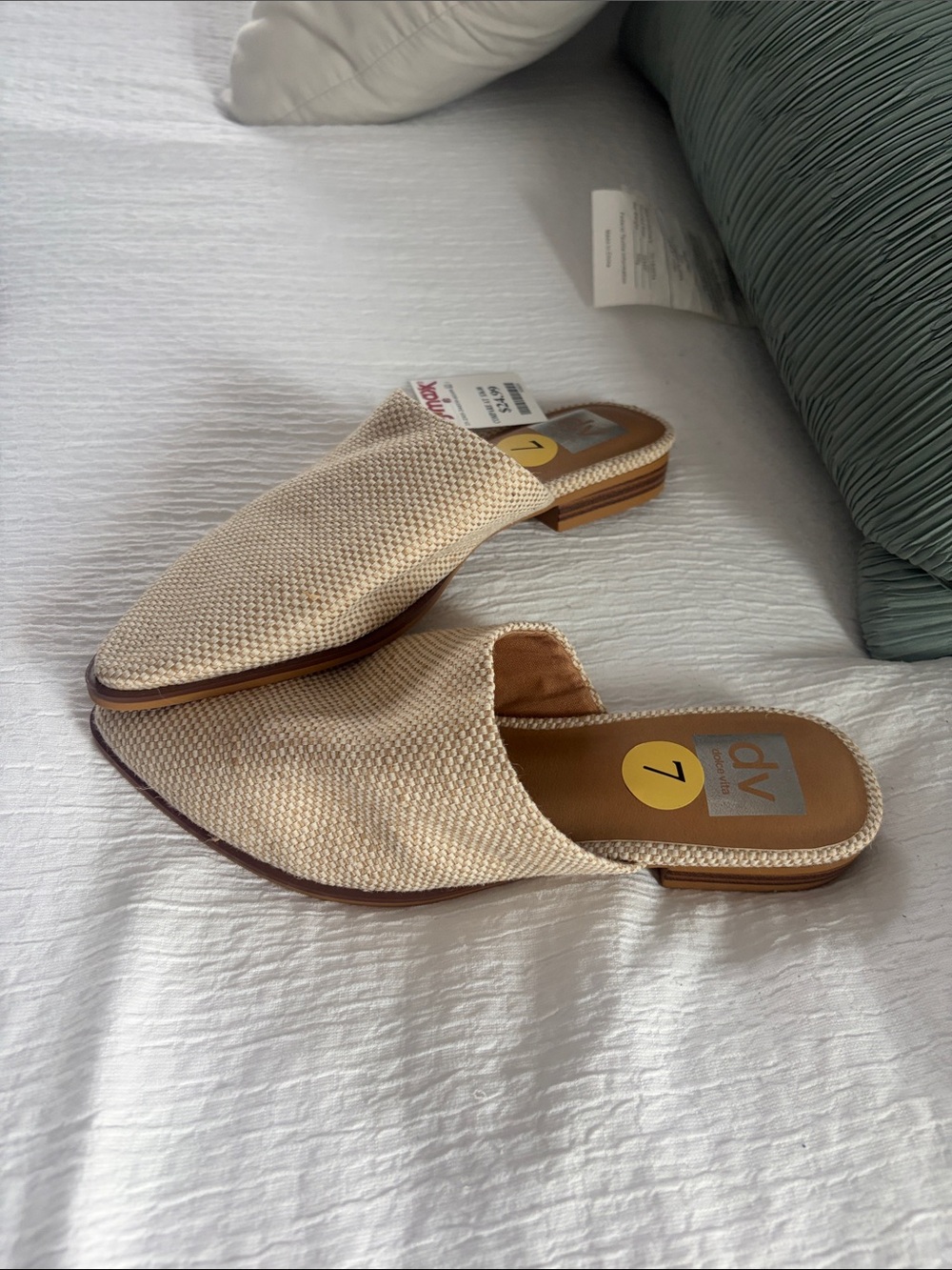 DV by Dolce Vita Natural Beige Woven Backless Mules NWT